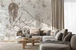 Fototapeta: Szkic ciała kobiety na tle kwiatów