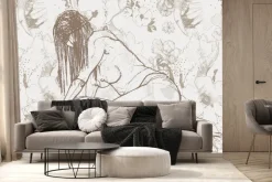 Fototapeta: Szkic ciała kobiety na tle kwiatów