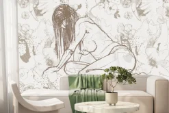 Fototapeta: Szkic ciała kobiety na tle kwiatów