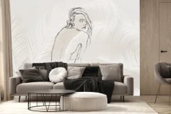 Fototapeta: Szkic kobiety wśród liści palmowych