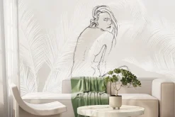 Fototapeta: Szkic kobiety wśród liści palmowych