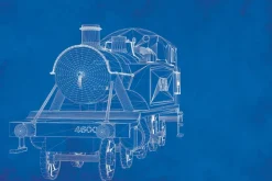 Fototapeta: Szkic lokomotywy na niebieskim tle