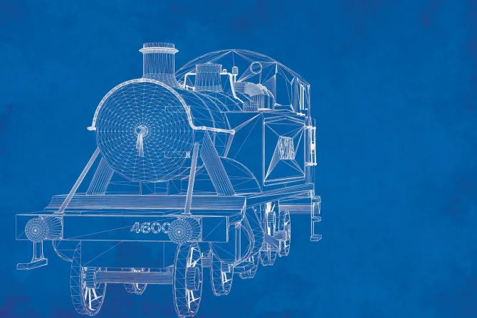 Fototapeta: Szkic lokomotywy na niebieskim tle