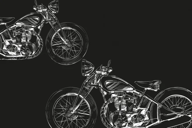 Fototapeta: Szkic motocykli na czarnym tle