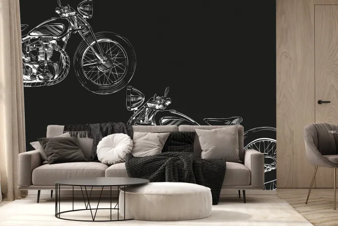 Fototapeta: Szkic motocykli na czarnym tle