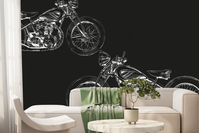 Fototapeta: Szkic motocykli na czarnym tle