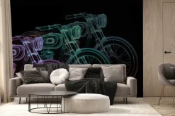 Fototapeta: Szkic neonowy motocykl w stylu retro