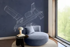Fototapeta: Szkic samolotu na granatowym tle z teksturą betonu