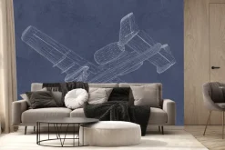 Fototapeta: Szkic samolotu na granatowym tle z teksturą betonu