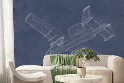 Fototapeta: Szkic samolotu na granatowym tle z teksturą betonu