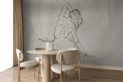 Fototapeta: Szkic subtelnej kobiety na tle liści