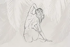 Fototapeta: Szkic subtelnej kobiety na tle liści