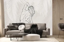 Fototapeta: Szkic subtelnej kobiety na tle liści