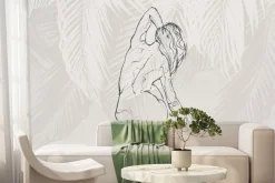 Fototapeta: Szkic subtelnej kobiety na tle liści