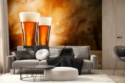 Fototapeta: Szklanki piwa na drewnianym stole
