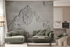 Fototapeta: Sztukateria na pękającym szarym betonie