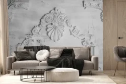 Fototapeta: Sztukateria na pękającym szarym betonie