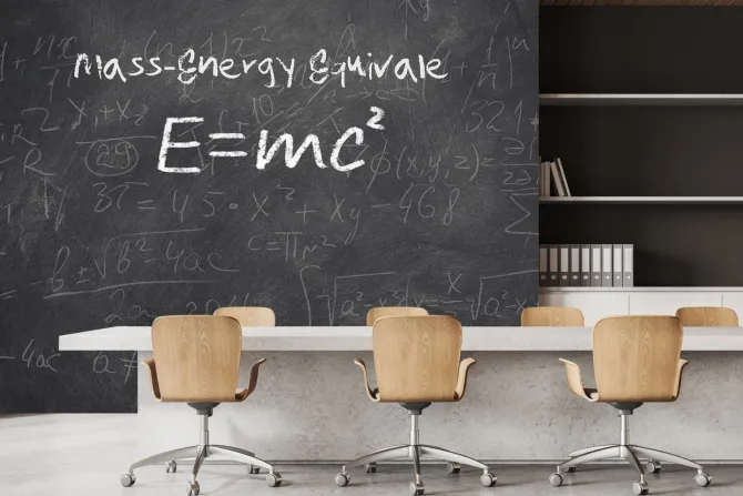 Fototapeta: Tablica szkolna ze wzorami fizyki i matematyki