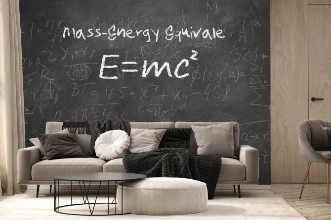 Fototapeta: Tablica szkolna ze wzorami fizyki i matematyki