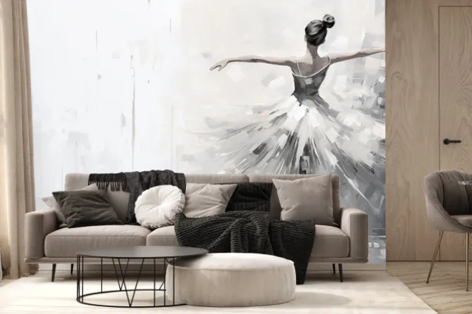 Fototapeta: Tańcząca baletnica w szarościach