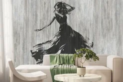 Fototapeta: Tańcząca kobieta abstrakcja na teksturowym tle z paskami