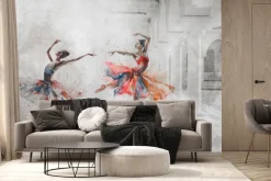 Fototapeta: Tańczące baletnice na betonowym tle z kolumnami