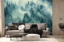 Fototapeta: Tajemnicza zieleń w porannej leśnej mgle