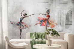 Fototapeta: Taniec baletnic w stylu akwareli z elementami architektury