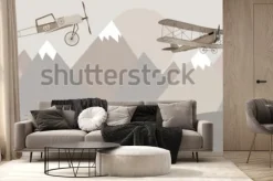 Fototapeta: Tapety do pokoju dziecięcego góry i dwupłatowce