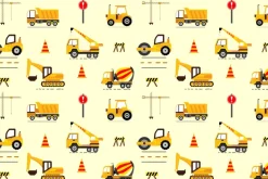 Fototapeta: Żółte autka koparka dźwig dziecięcy wzór