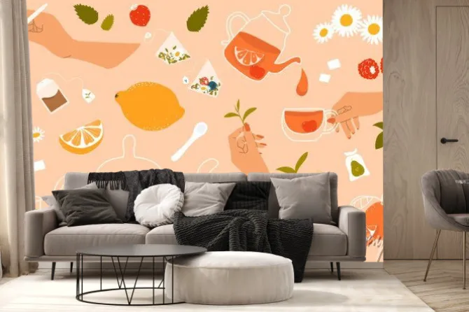 Fototapeta: Tea time. a hand-drawn set of flat-style tea ceremony elements.