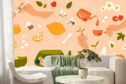 Fototapeta: Tea time. a hand-drawn set of flat-style tea ceremony elements.