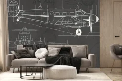 Fototapeta: Techniczny rysunek samolotu na szarym tle