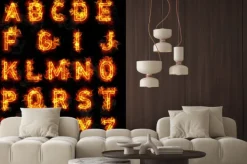 Fototapeta: Tekst fire font wszystkie litery alfabetu na czarnym tle