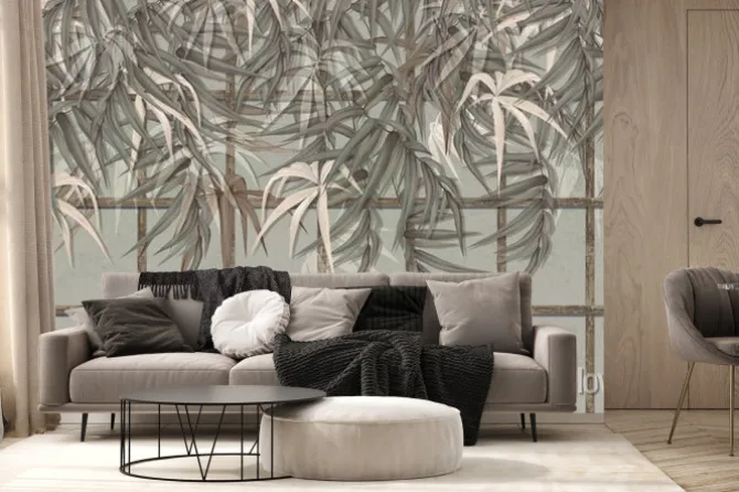 Fototapeta: Texture background with tropical leaves that hang down old wooden