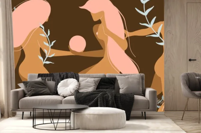 Fototapeta: Three nude beautiful women with floral decoration product or