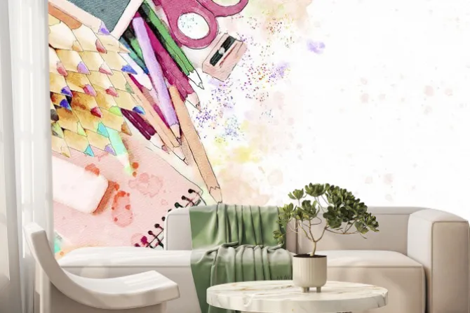 Fototapeta: Tło szkoły akwarela.