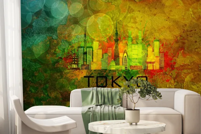 Fototapeta: Tokyo city skyline na tle grunge ilustracja