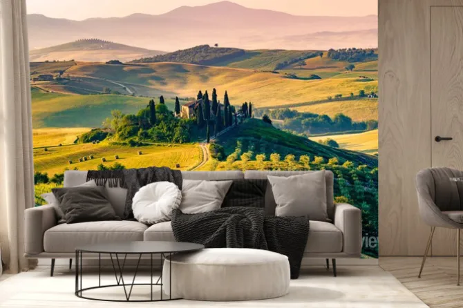 Fototapeta: Toskańskie wzgórze z włoską posiadłością