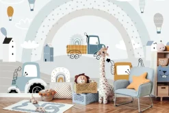 Fototapeta: Traktor na wzgórzach z koparką i chmurami