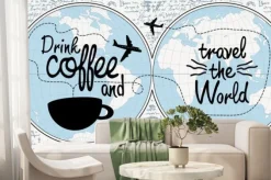 Fototapeta: Transparent wektor z odręcznym napisem pij kawę i podróżuj po