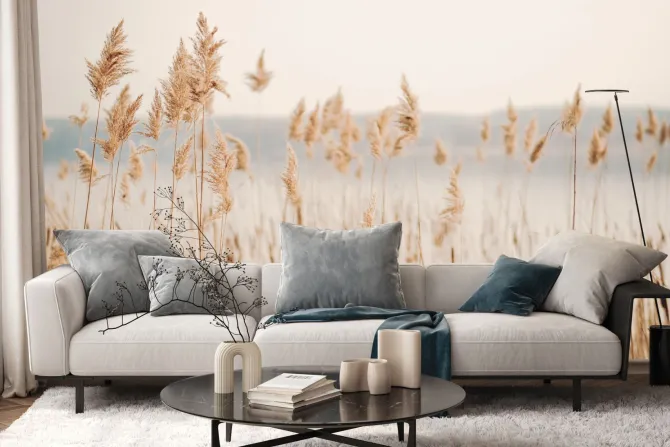 Fototapeta: Trawa dekoracyjna nad jeziorem