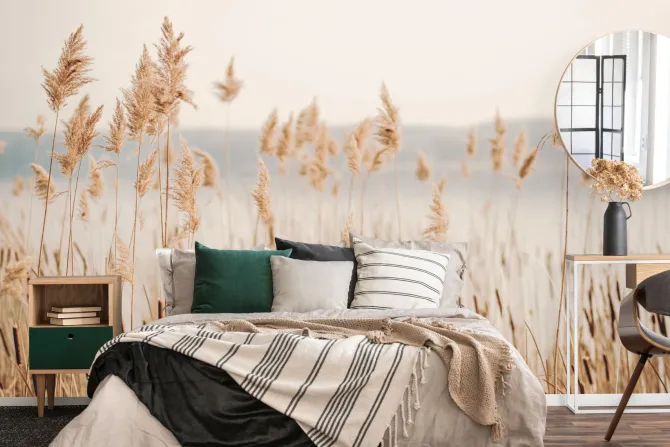 Fototapeta: Trawa dekoracyjna nad jeziorem