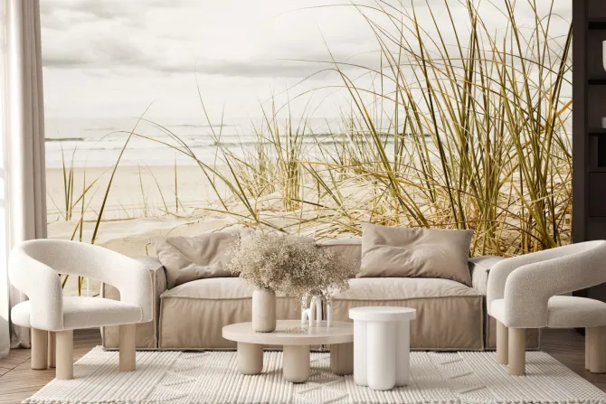 Fototapeta: Trawa na piaszczystej plaży morskiej