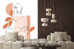 Fototapeta: Trendy one line woman body with abstract geometric shapes. girl