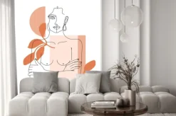 Fototapeta: Trendy one line woman body with abstract geometric shapes. girl