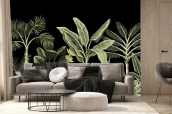 Fototapeta: Tropical night vintage palm tree, banana tree and plant floral