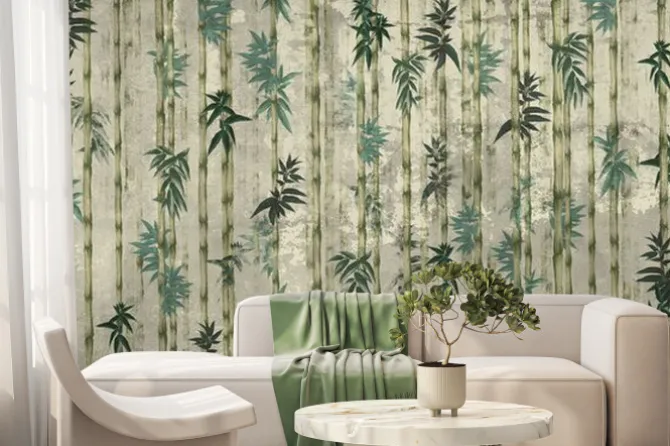 Fototapeta: Tropical plant bamboo art drawing on a textured background photo