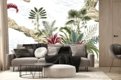 Fototapeta: Tropical vintage botanical island, seamless pattern white background.