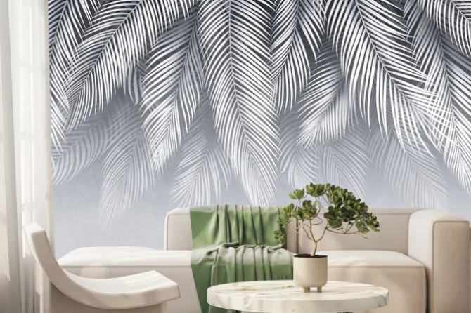 Fototapeta: Tropical wallpaper with palm leafs on grunge background. design